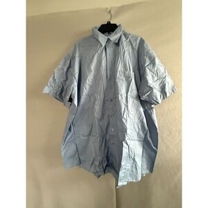 Kings Court Button Down Shirt Men's 2XL 18.5 Blue Short Sleeve Casual Office